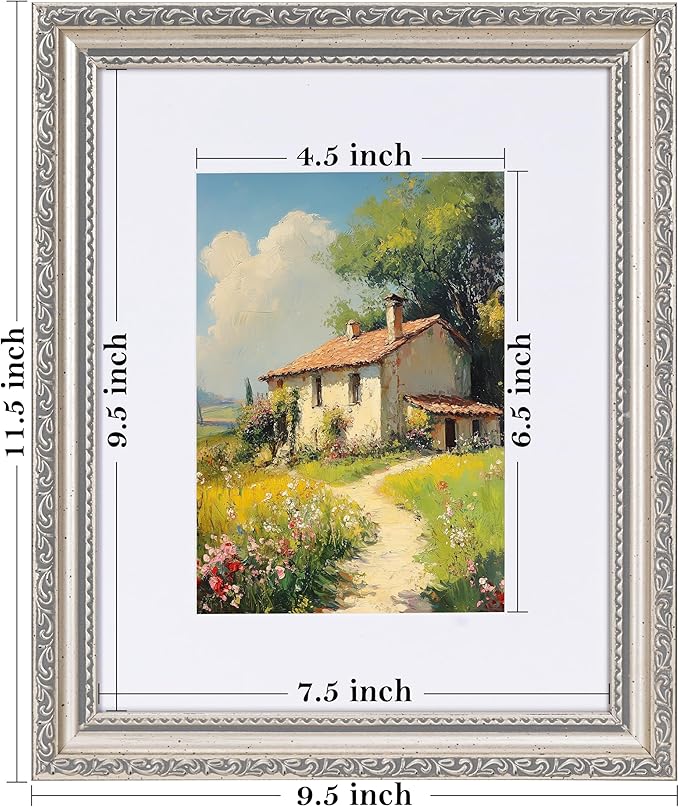 eletecpro 8x10 Picture Frames Set of 2, Vintage Photo Frame with Glass, Frames 8 x 10 Display 5x7 Photo with Mat or 8x10 without Mat for Tabletop or Wall Decor, Silver Beige