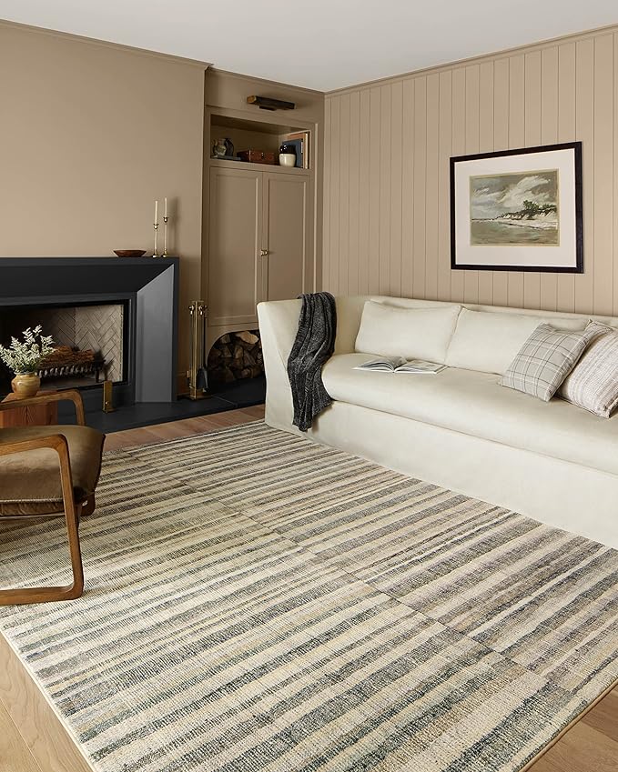 Loloi Chris Loves Julia Humphrey Collection HUM-01 Natural/Moss 2'-0'' x 5'-0'', .38" Pile Height, Accent Rug feat. CloudPile