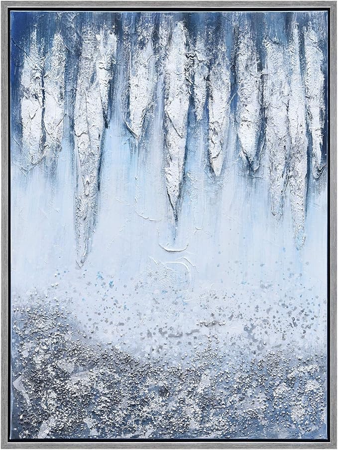Empire Art Direct Abstract Wall Art Textured Hand Painted Canvas by Martin Edwards, Champagne Frame, 40" x 30", Icicles