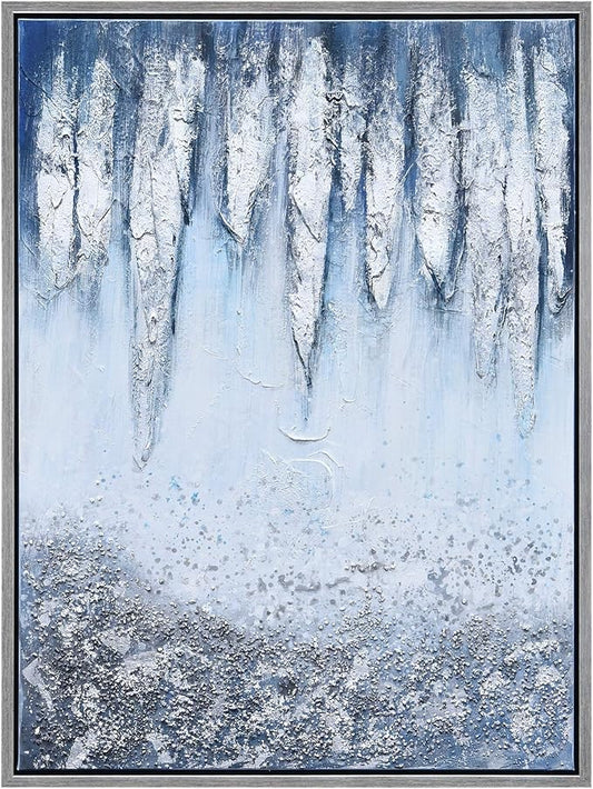 Empire Art Direct Abstract Wall Art Textured Hand Painted Canvas by Martin Edwards, Champagne Frame, 40" x 30", Icicles