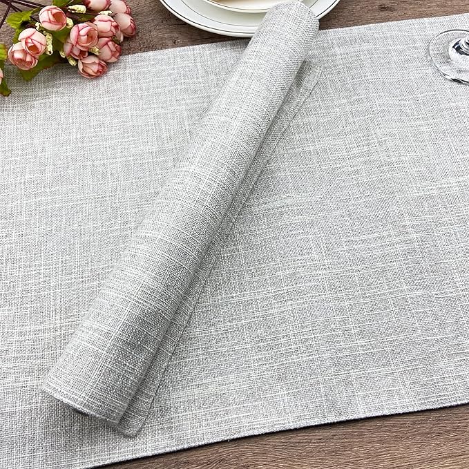 Weabetfu Cloth Placemats Set of 4 Heat Resistant Dining Table Placemmats Cotton Linen Machine Washable Kitchen Table Mats Wrinkle Free Thick Fabric Place Mats,Easy to Clean,13" x 19" Beige