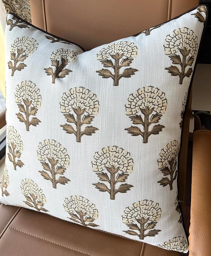 Babur Floral Printed Decorative Square Accent Throw Pillow Cover - Decor for Living Room, Sofa, Chair, Patio, Car, Balcony, Bench, Porch, Nursery, Office, Bedroom - 20x20 Inches, Brown