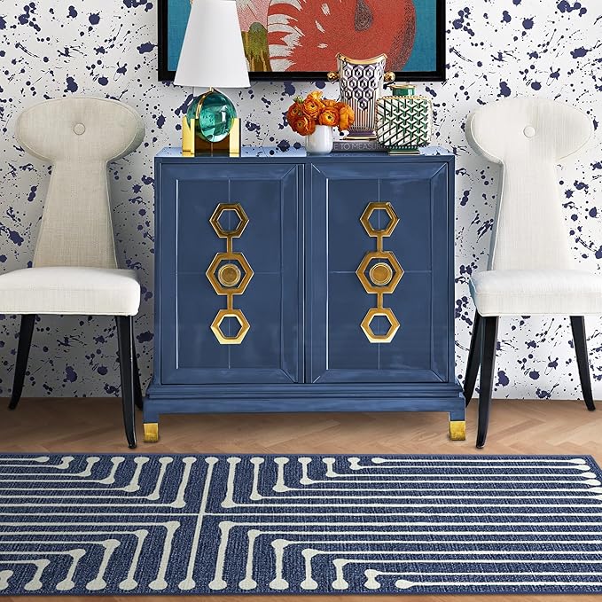 RUGGABLE x Jonathan Adler Machine Washable Modern Area Rug – Inkdrop Lapis Blue 9x12, Stain-Resistant, Non-Slip – Large Rugs for Living Room, Bedroom, Hallway, Entryway & Office–with Standard Pad