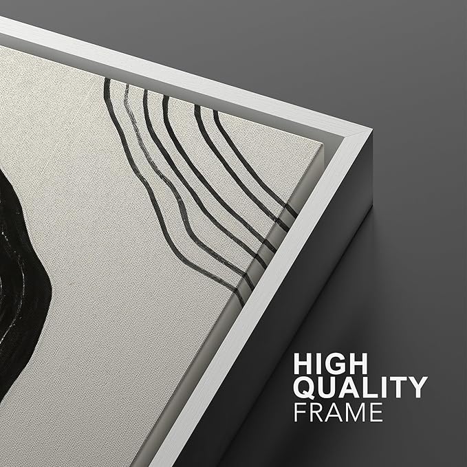 SIGNWIN Framed Canvas Print Wall Art Set Abstract Black Line Flow Minimalist Modern Art Minimal Boho Relax/Calm for Living Room, Bedroom, Office - 24"x36"x2 White