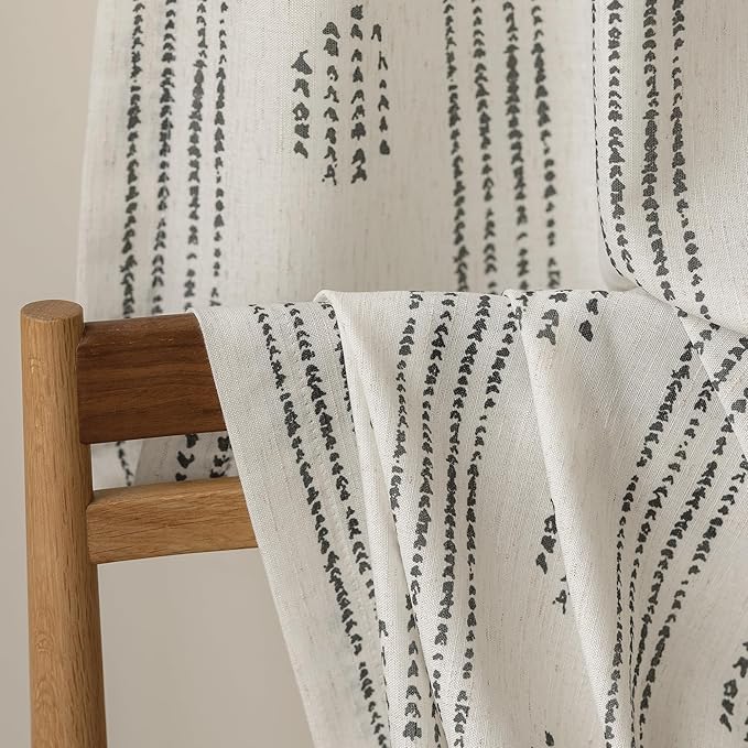 Boho Linen Curtains for Bedroom Living Room Black Farmhouse Boho Curtains 96 Inches Long Geometric Striped Patterned Mudcloth Grommet Top Light Filtering Window Drapes 2 Panels Black on Beige