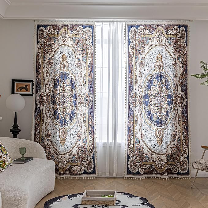 Popular Handicrafts Printed Curtains for Living Room 84 Inches Long Indian Hippie Bohemian Curtains Rod Pocket Light Filtering 2 Panels, Vintage Flower