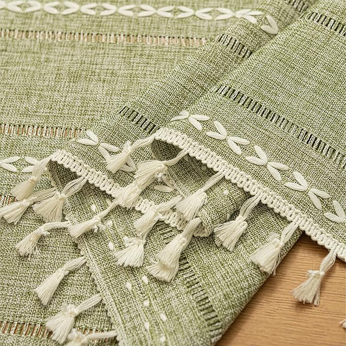 Sutuo Home Green Boho Door Curtains for Kitchen Doorway, Bohemian Semi Blackout Privacy Embroidery Drape Decor for Temporary Room Dividers Bedroom Living Room, Rod Pocket 1 Panel 37" W x 80" L