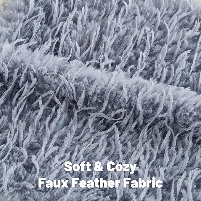 FUTEI Grey Blue Decorative Throw Pillow Covers 18x18 Inch Set of 2,Soft Fluffy Faux Feather Texture Cushion Cases,Modern Home Luxury Decor for Couch Bed Living Room