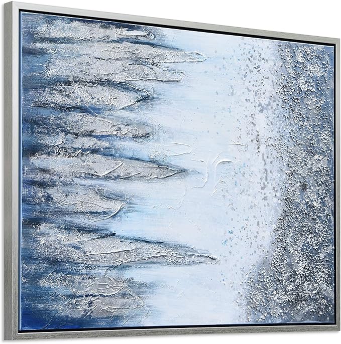 Empire Art Direct Abstract Wall Art Textured Hand Painted Canvas by Martin Edwards, Champagne Frame, 40" x 30", Icicles