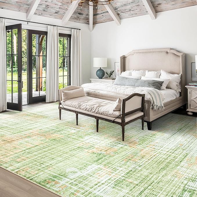 9x12 Area Rugs for Living Room: Washable Modern Abstract Rug Large Soft Non Slip Living Room Rug Indoor Low Pile Carpet for Bedroom Dining Room Home - Multi Green
