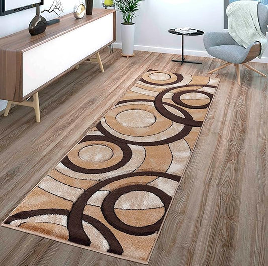 GLORY RUGS Area Rug Modern 2x7 Brown Circles Geometry Soft Hand Carved Contemporary Floor Carpet Fluffy Texture for Indoor Living Dining Room and Bedroom Area
