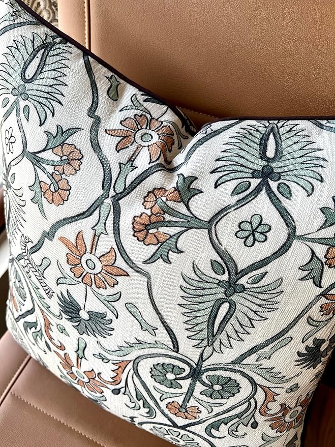 Akkineni Floral Printed Decorative Square Accent Throw Pillow Cover - Decor for Living Room, Sofa, Chair, Patio, Car, Balcony, Bench, Porch, Nursery, Office, Bedroom - 20x20 Inches