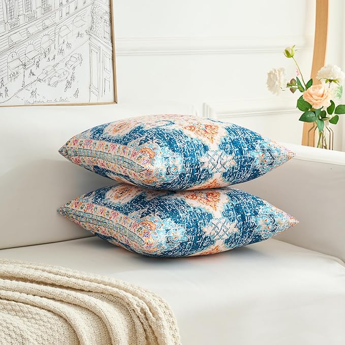 Boho Throw Pillow Covers 26x26 inch Set of 2,Boho Vintage Carpet Pattern Antique Ethnic Decor Double Sided Pattern Cushion Cover Soft Pillow Case Living Sofa Room Bed Square Pillow Cover