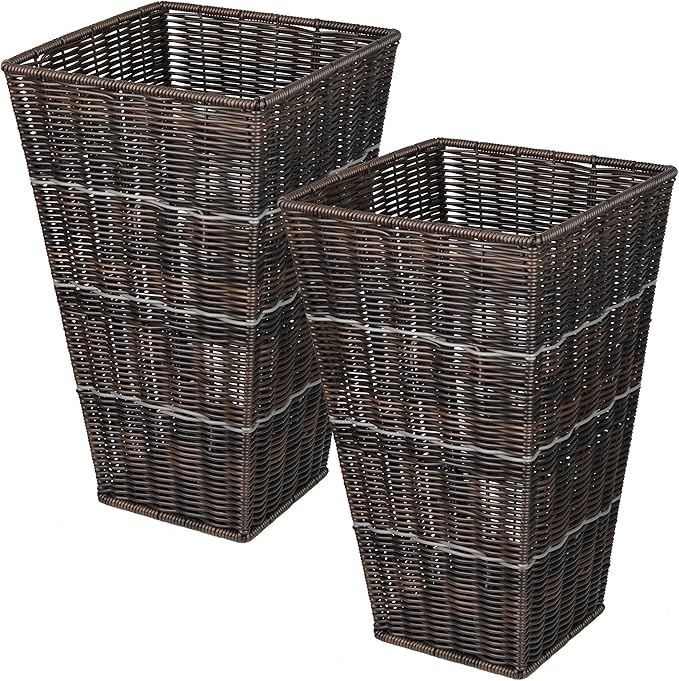 Set of 2 Tall Planters for Outdoor Plants Handmade 15.5'' Wicker Tall Square Planter Box，Suitable for Indoor Storage Boxes or Outdoor planters