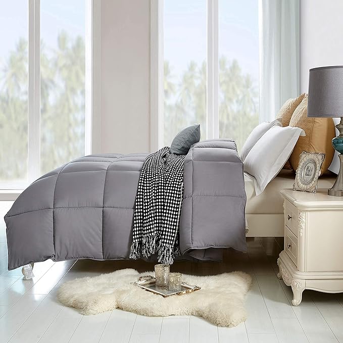 The Ultimate All Season Comforter Deal Hotel Luxury Down Alternative Comforter Duvet Insert with Tabs Machine Washable (California King Grey)