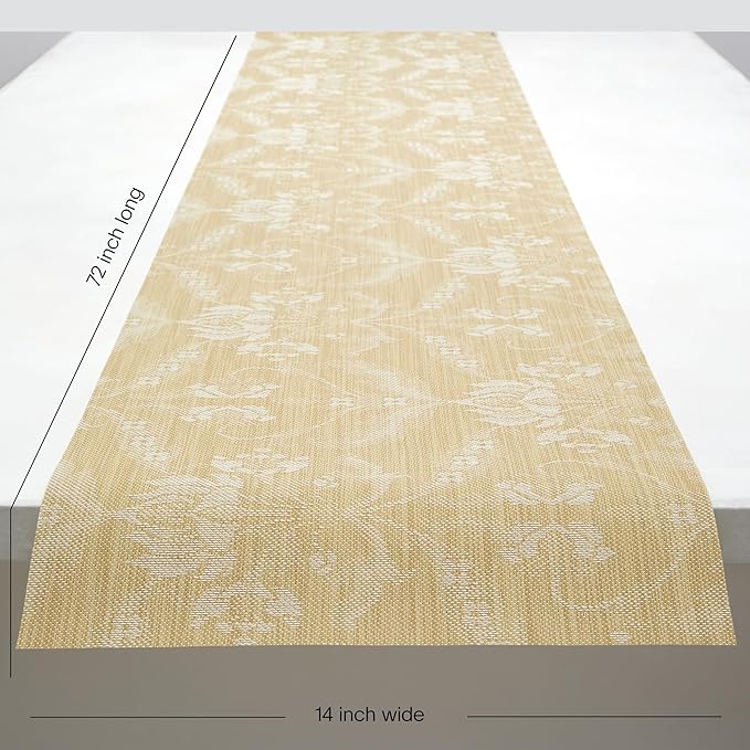 Martha by Martha Stewart | Chilewich Damask Table Runner in Wheat - Easy Care Woven Textile - Indoor/Outdoor - Stain/Fade Resistant - 14" x 72"
