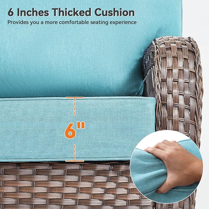 6" Thick Outdoor Cushions 22x24x6, 2-Set Deep Seat Patio Cushions with Removable Cover, Waterproof & Fade Resistant Replacement for Wicker Chair, Loveseat, Sofa - Teal