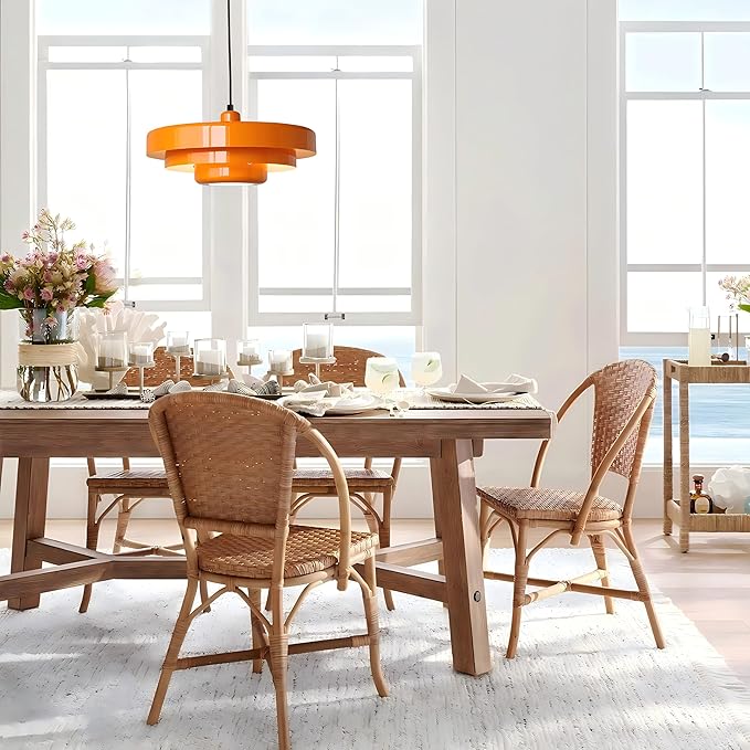 Modern Large Pendant Light Fixture, 17.7 inch Vintage Orange Ceiling Hanging Lamp with 3-Layer Metal Shade, Height Adjustable, Mid Century Chandelier for Kitchen Island Lighting,Dining Room