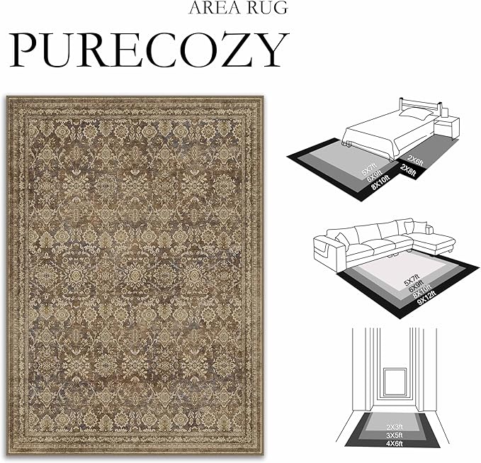3x5 Vintage Area Rug Brown Entryway Washable Carpet Non Slip Bedroom Indoor Living Room Door Mat Low Pile Traditional Distressed Retro Floral Accent Rug for Dining Room Bathroom Kitchen