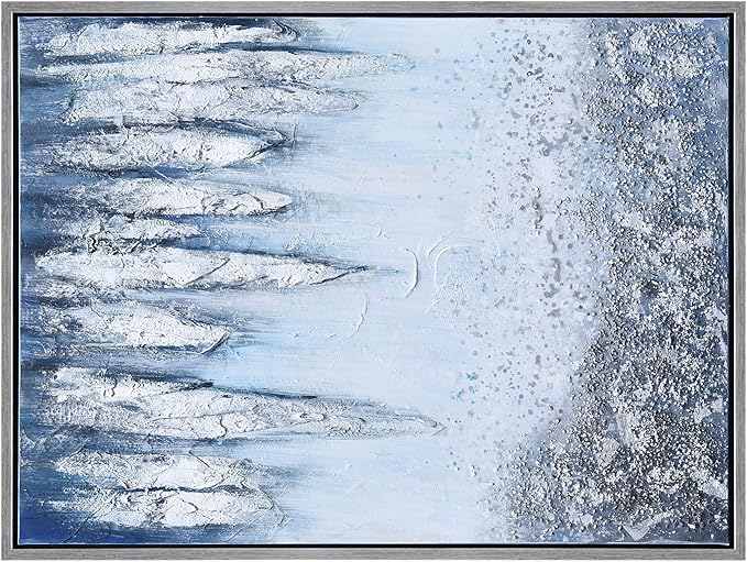 Empire Art Direct Abstract Wall Art Textured Hand Painted Canvas by Martin Edwards, Champagne Frame, 40" x 30", Icicles