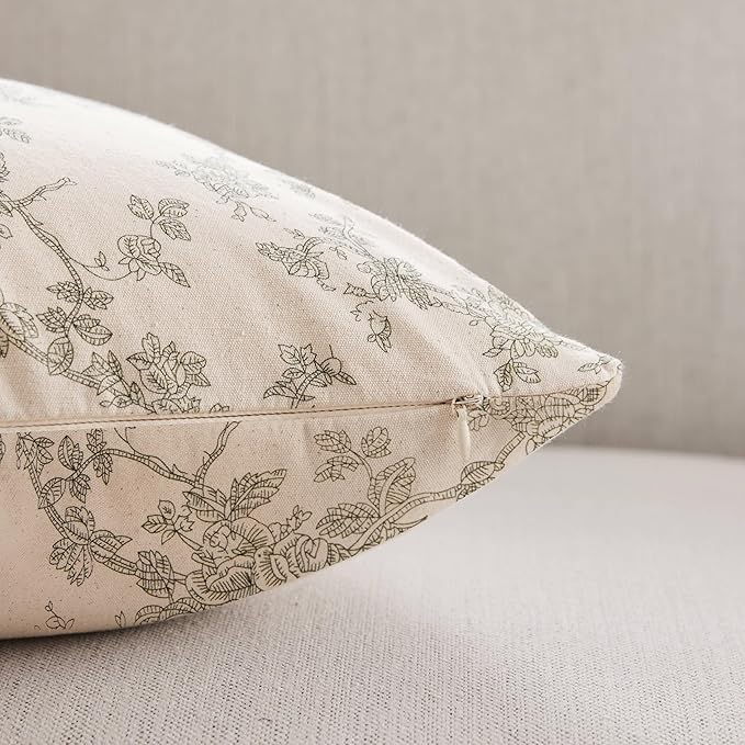 100% Cotton French Pastoral Throw Pillow Covers Set of 2, 22x22 Inch Double Sided/Green, Farmhouse Decorative Cushion Covers for Sofa Bed Living Room Home Decor