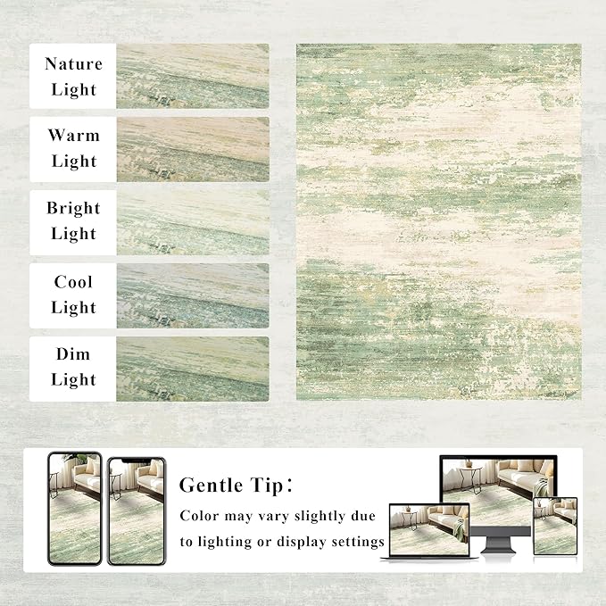 8x10 Modern Abstract Rug Washable Area Rugs for Living Room Bedroom Dining Room Non-Slip Low Pile Neutral Large Rug Soft Indoor Floor Carpet, Green