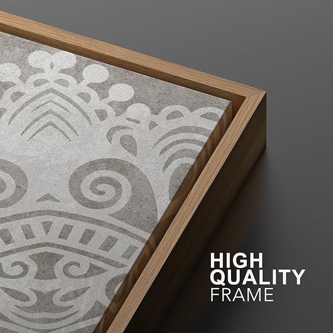 SIGNWIN Framed Canvas Print Wall Art Set Duotone Cultural Indian Mandala Pattern Abstract Shapes Illustrations Modern Art Minimal Boho Relax/Calm for Living Room, Bedroom, Office - 16"x24"x2 Natural