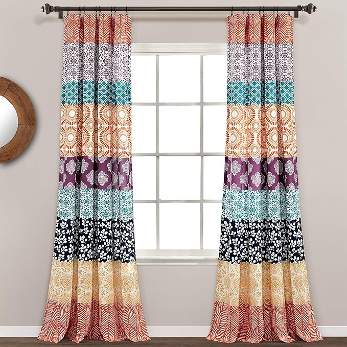 Lush Decor Bohemian Stripe Window Curtain Panels, Pair 52" W x 95" L Fuchsia & Orange - Light Filtering Curtains for Bedroom - Boho Curtains - Maximalist Decor