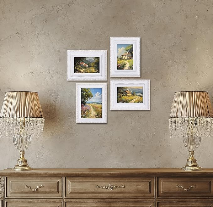 eletecpro 5x7 Picture Frames Set of 2, Vintage 5 x 7 Photo Frames with Real Glass, Displays 4x6 Photo with Mat or 5x7 without Mat for Tabletop or Wall Decor, White