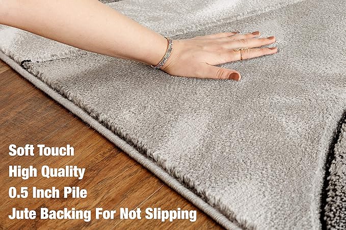 GLORY RUGS Area Rug Modern 8x10 Grey Black Circles Geometry Soft Hand Carved Contemporary Floor Carpet Fluffy Texture for Indoor Living Dining Room and Bedroom Area