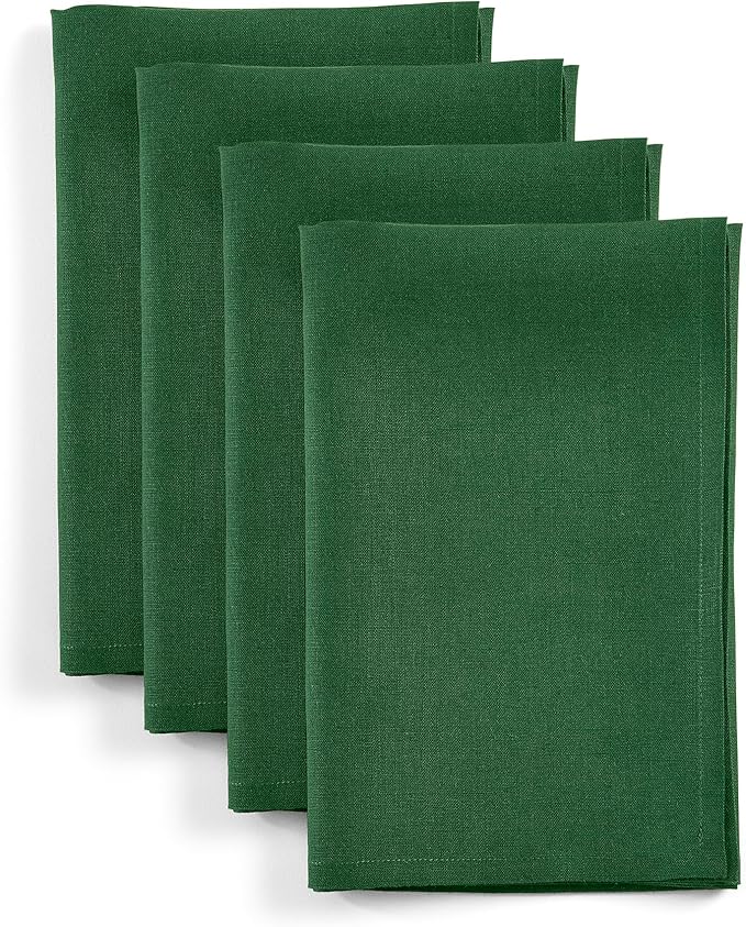 Solino Home Linen Napkins Set of 4-100% Pure Linen Pine Green Dinner Napkins Cloth 20 x 20 Inch for Christmas, New Year - Fete, Handcrafted and Machine Washable