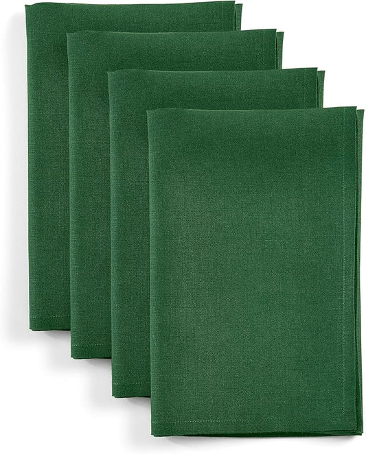 Solino Home Linen Napkins Set of 4-100% Pure Linen Pine Green Dinner Napkins Cloth 20 x 20 Inch for Christmas, New Year - Fete, Handcrafted and Machine Washable