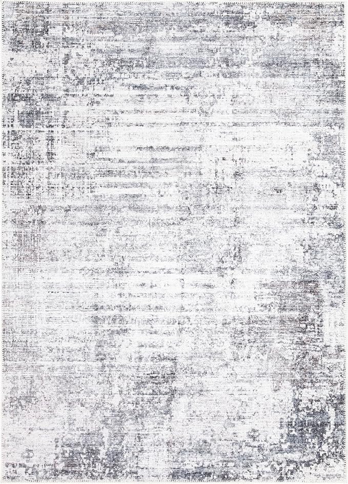 Bloom Rugs Washable Non-Slip 5' x 7' Rug - Gray/Charcoal/Blue Modern Abstract Area Rug for Living Room, Bedroom, Dining Room, and Kitchen - Exact Size: 5' x 7'