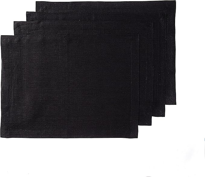 Solino Home Linen Black Placemats Set of 4 - 100% Pure Linen Placemats 14 x 19 Inch for Winter, Christmas, Holiday, New Year - Fete