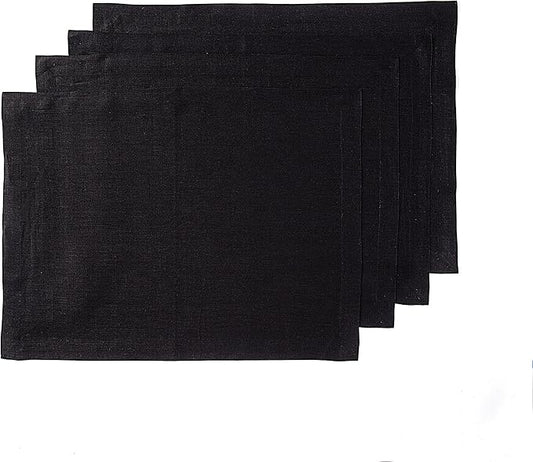 Solino Home Linen Black Placemats Set of 4 - 100% Pure Linen Placemats 14 x 19 Inch for Winter, Christmas, Holiday, New Year - Fete