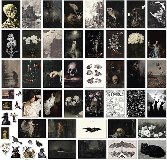 97 Decor Vintage Goth Decor For Home - 40 Pcs Mini Goth Posters For Room Aesthetic, Dark Academia Wall Art, Gothic Art Prints For Wall Decoration, Spooky Wall Collage Kit Gothic For Bedroom (4"x6")