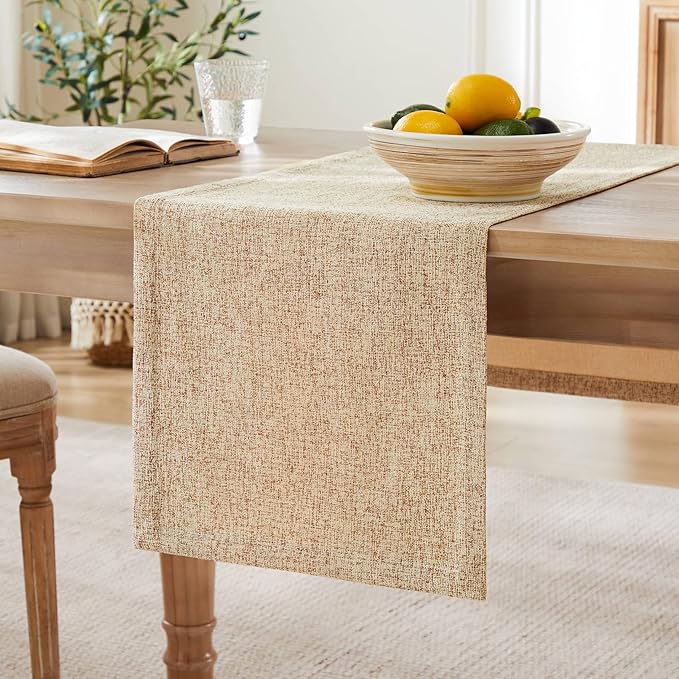 ZeeMart Burlap Style Farmhouse Table Runners 72 Inches Long, Beige Rustic Woven Dining Table Runner for Everyday Use, 14x72 Inches, Oatmeal Beige