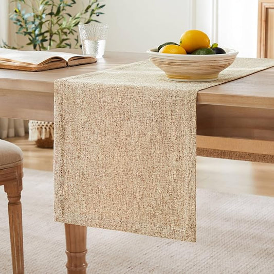 ZeeMart Burlap Style Farmhouse Table Runners 36 Inches Long, Beige Rustic Woven Dining Table Runner for Everyday Use, 14x36 Inches, Oatmeal Beige