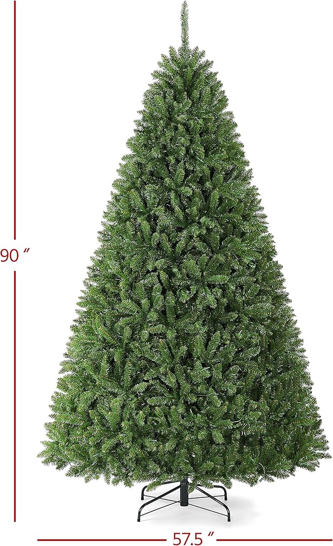 Yaheetech Premium Pre-Lit Douglas Full Fir Ultra-Thick Spruce Christmas Tree with Incandescent Warm White Lights and Branch Tips, Prelighted Xmas Tree with Foldable Stand, 7.5ft, Green