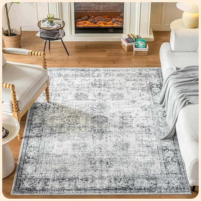 Istana Navy Area Rug - 5x7, Washable, Kid & Pet Friendly, Non Shedding, Vintage, Machine Made Rug for Bedroom