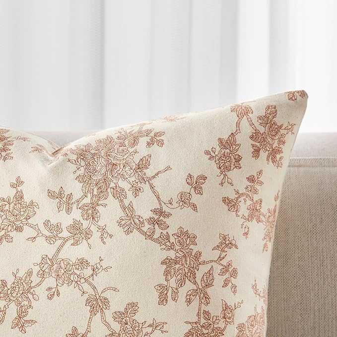 100% Cotton French Pastoral Lumbar Throw Pillow Covers Set of 2, 12x20 Inch Terracotta Farmhouse Decorative Cushion Covers for Sofa Bed Living Room Home Decor