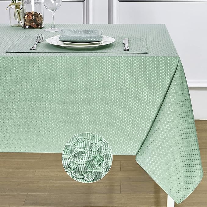 Rectangle Table Cloth Linen Farmhouse Stainproof Waterproof Washable Polyester Oblong Rectangular Fabric Table Cover for Kitchen Dining Dinner (Sage Green, 52 X 70 Inch)