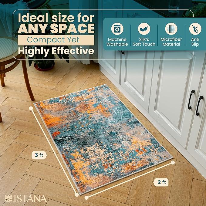 Istana 2x3 Area Rug - Multi/Blue Boho Rugs for Living Room 2x3 - Foldable Small Rugs for Bedroom - Stain Resistant Washable Rug Non Slip - Eco-Friendly Area Rugs Indoor