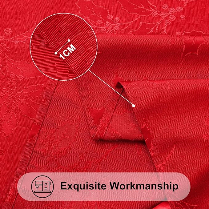 Smiry Rectangle Christmas Red Tablecloth, 60x84 Inch Waterproof Damask Table Cloth, Holly Patterns Fabric Table Covers for Christmas Dinner, and New Year Celebration, Burgundy