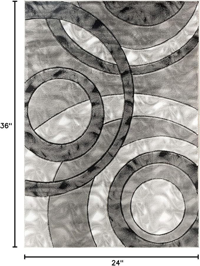 GLORY RUGS Area Rug 2x3 Grey Black Door Mat Modern Circles Soft Contemporary Floor Carpet Fluffy Texture for Indoor Living Dining Room and Bedroom Area