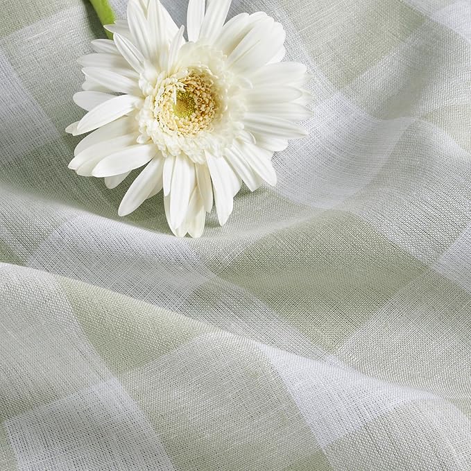 Solino Home Linen Checkered Tablecloth 60 x 90 Inch - 100% Pure Linen Sage and White Buffalo Plaid Table Cloth for Rectangle Tables - Machine Washable Tablecloth for Fall, Autumn, Thanksgiving, Winter