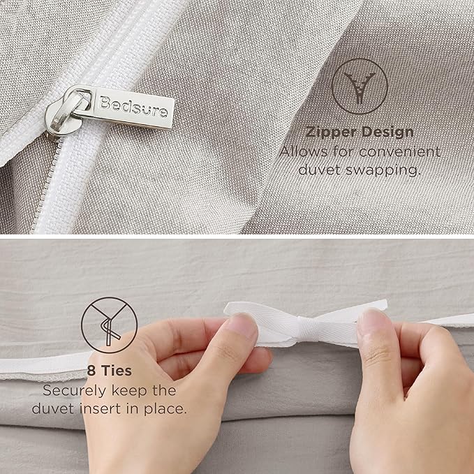 Bedsure 100% Stone Washed Cotton Duvet Cover King - Stone Color Minimalist Cotton Duvet Cover Linen Like for All Seasons - GentleSoft™ Plain Simple Bedding (King, 104"x90")