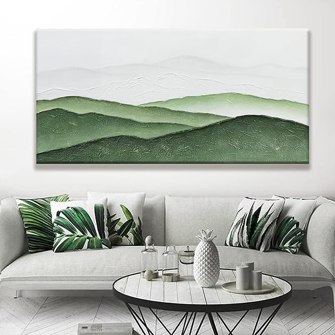TAIJXAGSG Large Abstract Wall Art For Living Room Canvas Art Wall Decor Bedroom Office Decor Green White Wall Art Painting Abstract Art Prints Home Artwork 29×58 In