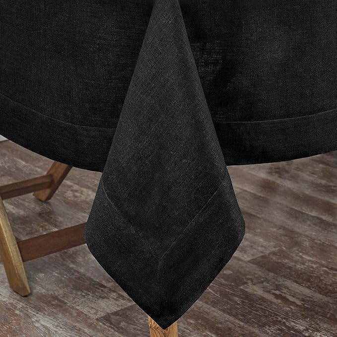 D'Moksha Homes Black Tablecloth 60 x 108 Inch - 100% Pure Linen Rectangular Tablecloth - Machine Washable Table Cloth for Fall, Thanksgiving, Holiday