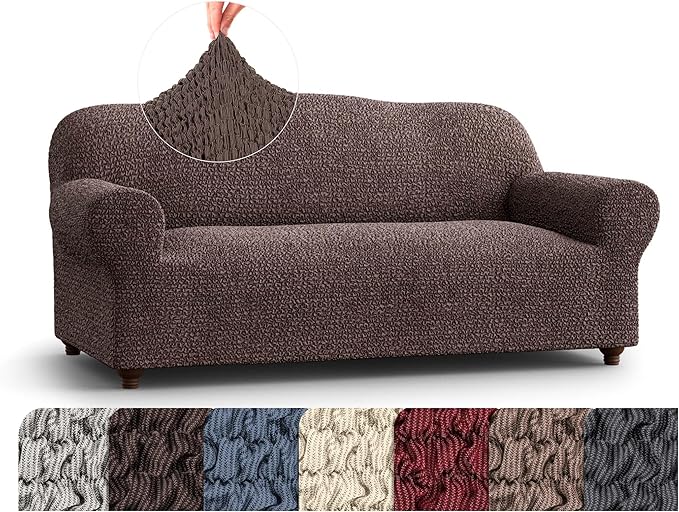 PAULATO BY GA.I.CO. Sofa Slipcover - Stretch Couch Cover - Stylish Cushion Sofa Cover - Soft Polyester Fabric Slipcover - 1-Piece Form Fit Washable Protector for Pet - Mille Righe Collection - Brown